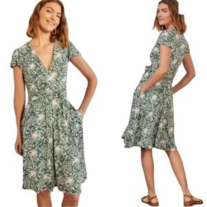 Boden Evangeline Faux Wrap Knit Flutter Dress In Palm Leaf Tropical Charm Size 6
